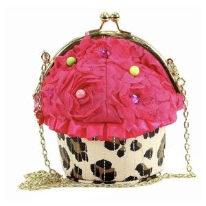 Betsey Johnson Pink And Leopard Print Kisslock Chain Strap Crossbody Bag NWOT